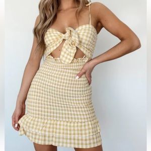 Mable Gingham Cut Out Smocked Mini Dress NWOT Size Large